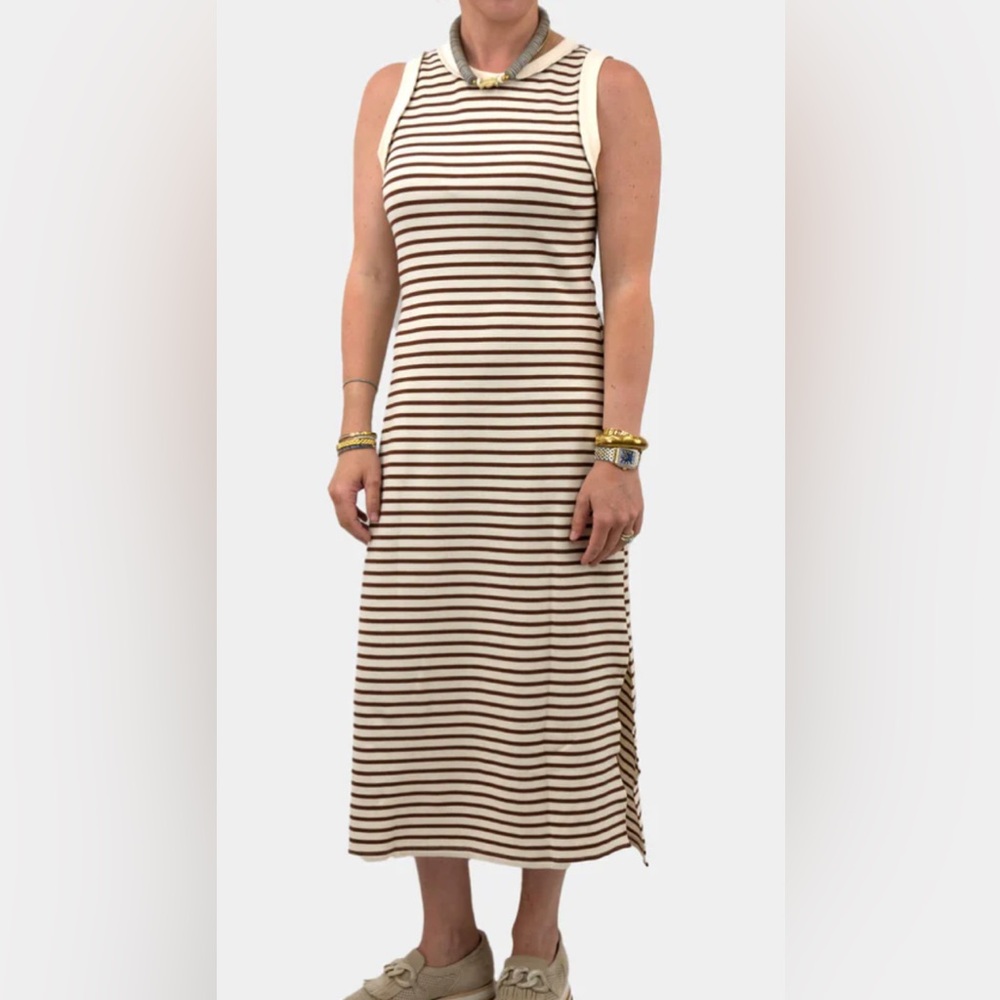 Entro Brown and Cream Striped Maxi Dress